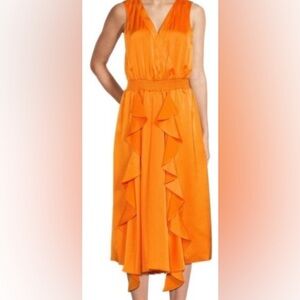Karl Lagerfeld Silky Ruffled Orange Dress/Sleeveless  - Size Small  (MSRP- $149)